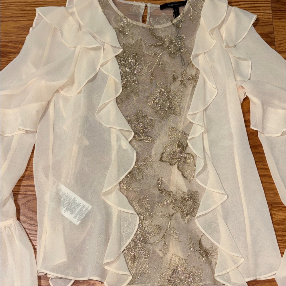 BCBGMaxAzria Cream Ruffle Blouse - Picture 5 of 5